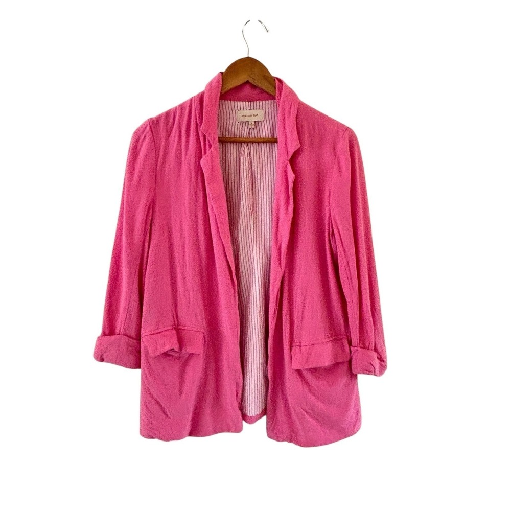 Skies Are Blue Blazer Jacket Womens M Pink Linen Blend Open Front Office Travel